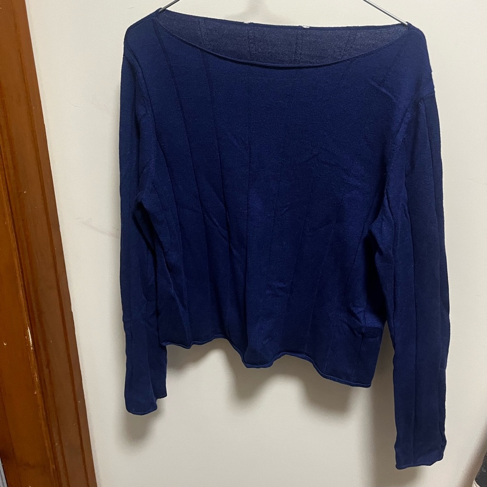 Blue Boatneck Long-Sleeve Lightweight Knit Top